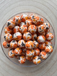 Perle en silicone imprimée Automne – Citrouilles & petits nœuds