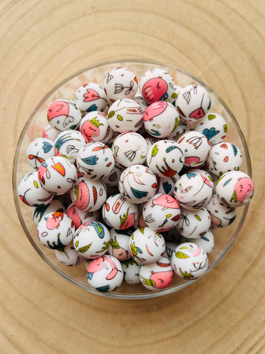 Perle silicone imprimées oiseaux