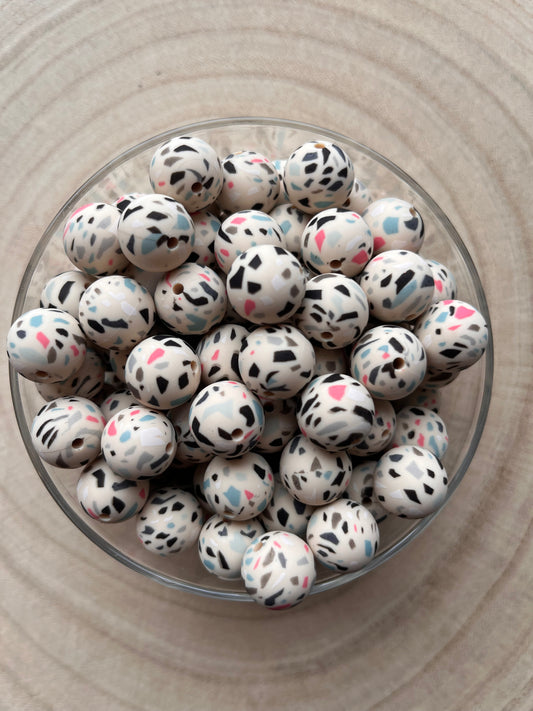 Perles en silicone imprimées Mosaïque Beige