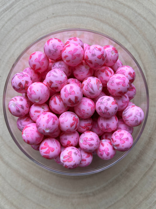 🎀 Perles en silicone imprimées nœuds roses 🎀