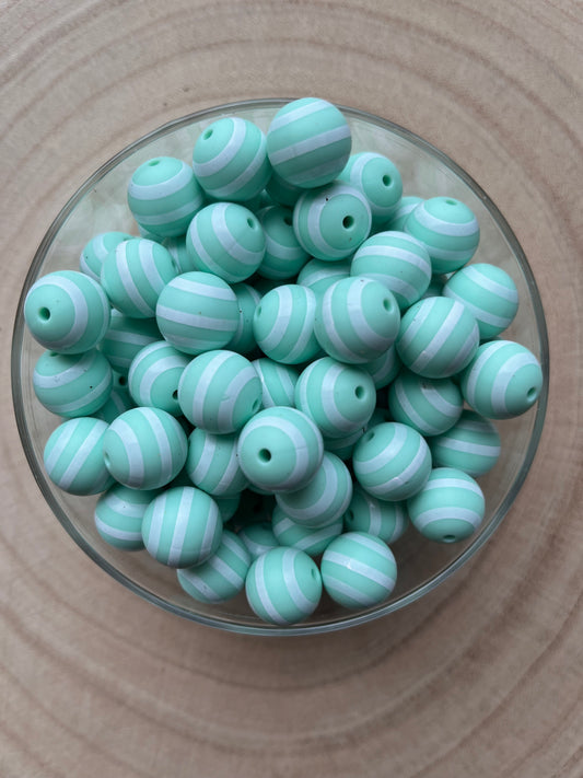 Perles en silicone imprimées Rayé Menthe