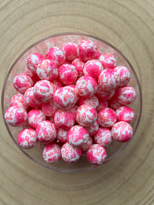 🦋 Perles en silicone imprimées Papillons & Fleurs Fuchsia🦋
