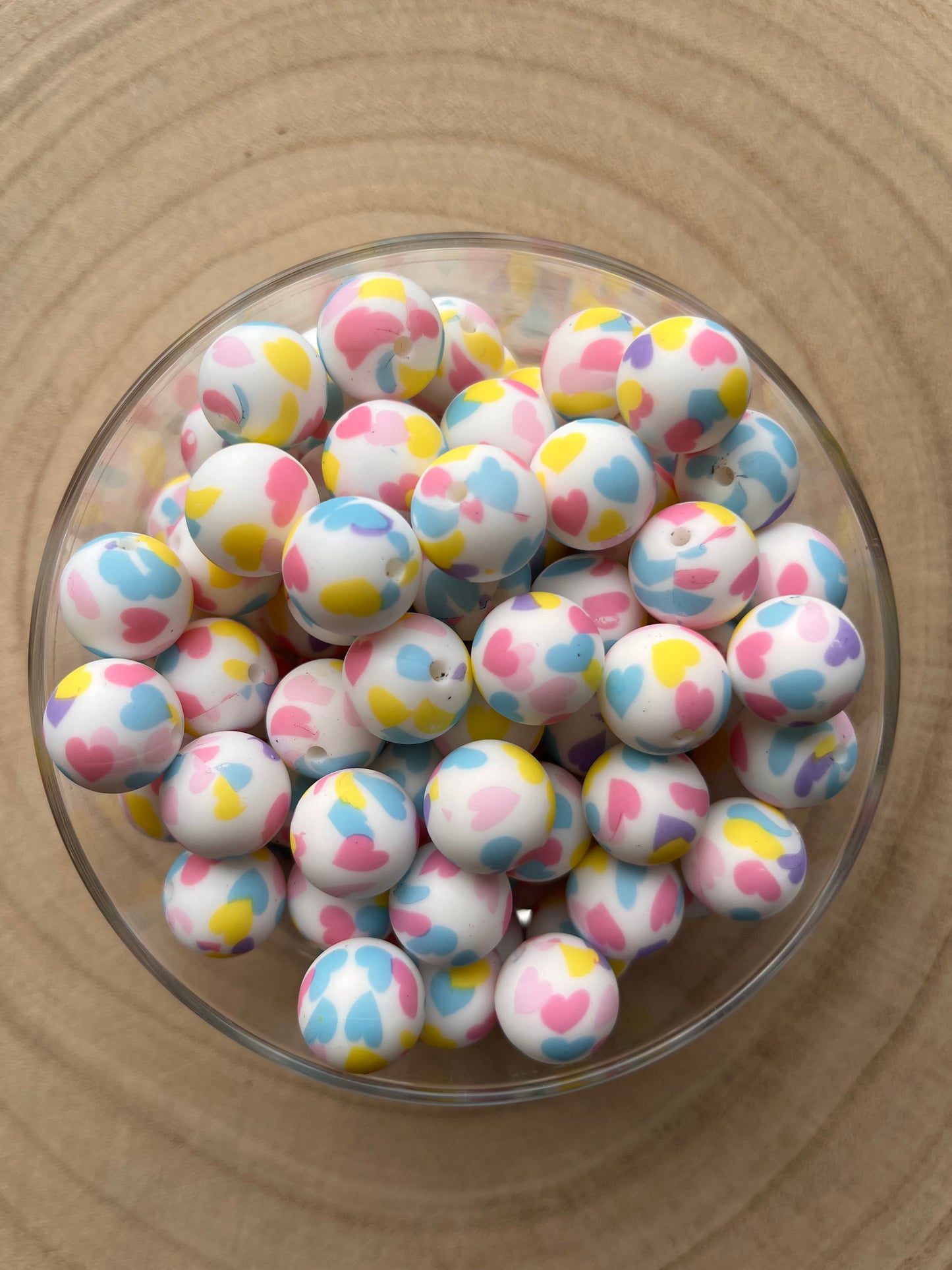 Perle silicone imprimées Cœurs Multicolores