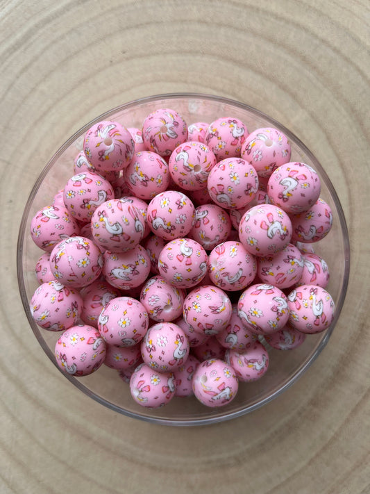 Perles en silicone imprimées Oie Rose
