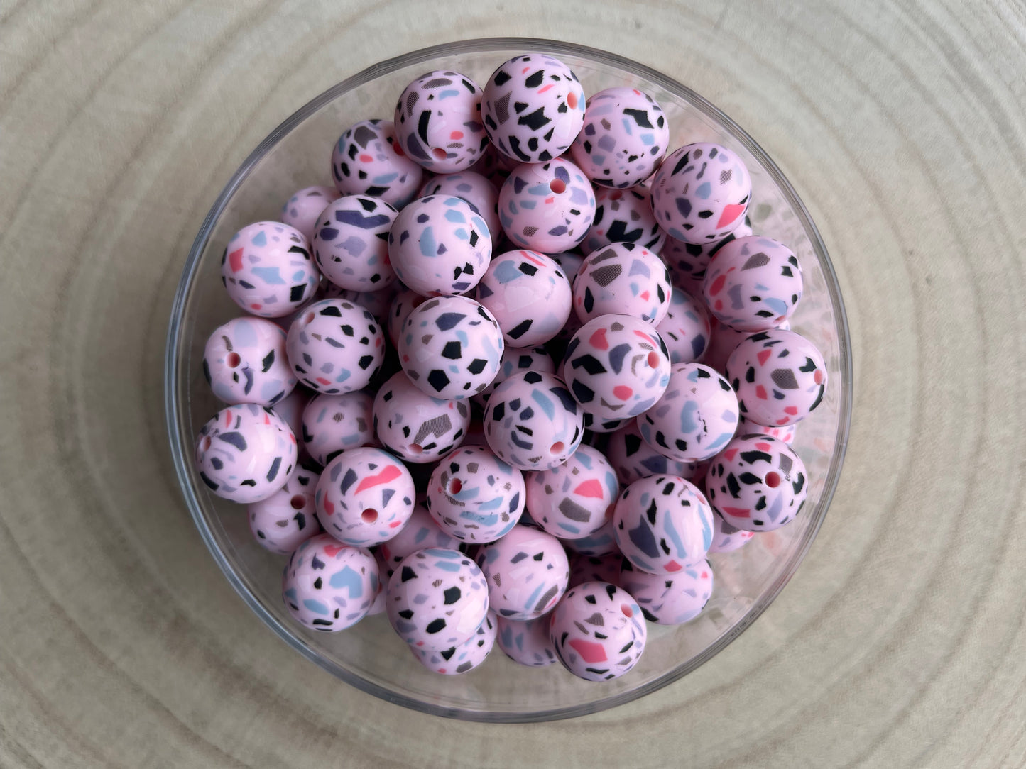 Perles silicone imprimées Mosaïque Rose 15 mm