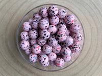 Perles silicone imprimées Mosaïque Rose 15 mm