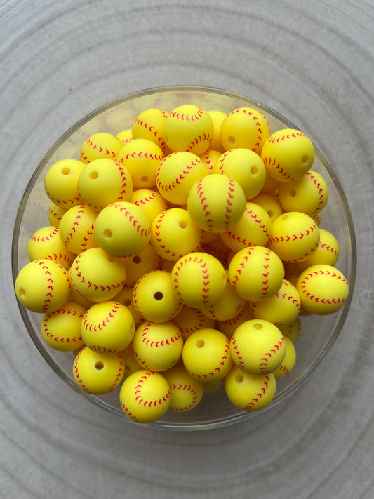Perle silicone imprimé baseball jaune