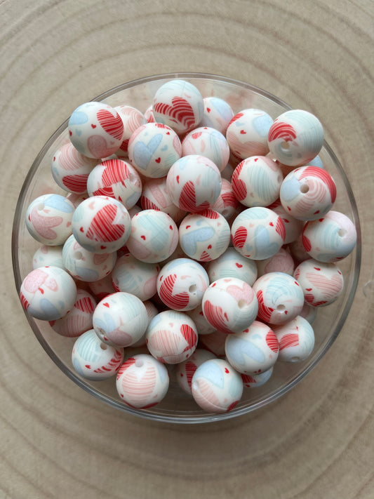 Perles en silicone imprimées Cœur Pastel