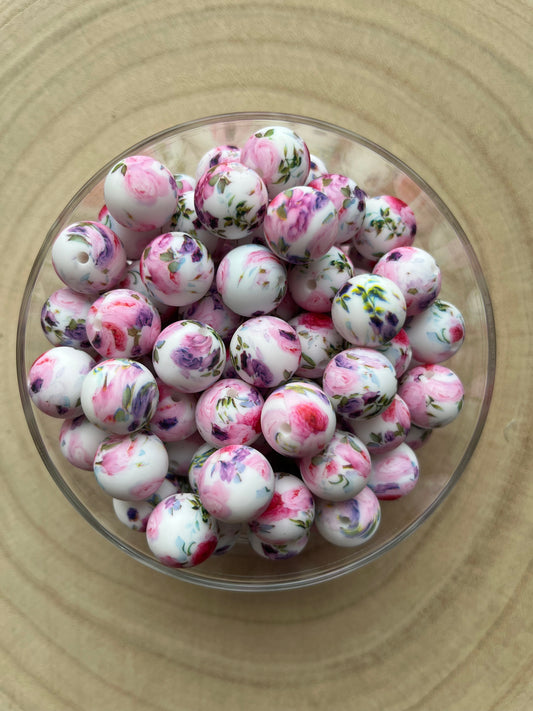 Perle silicone imprimée rose ancienne