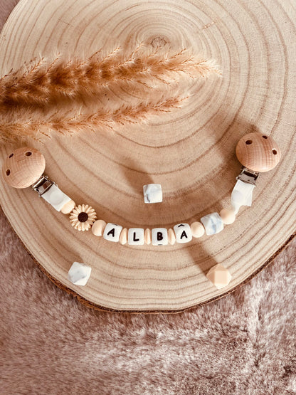 Attache doudou marguerite beige
