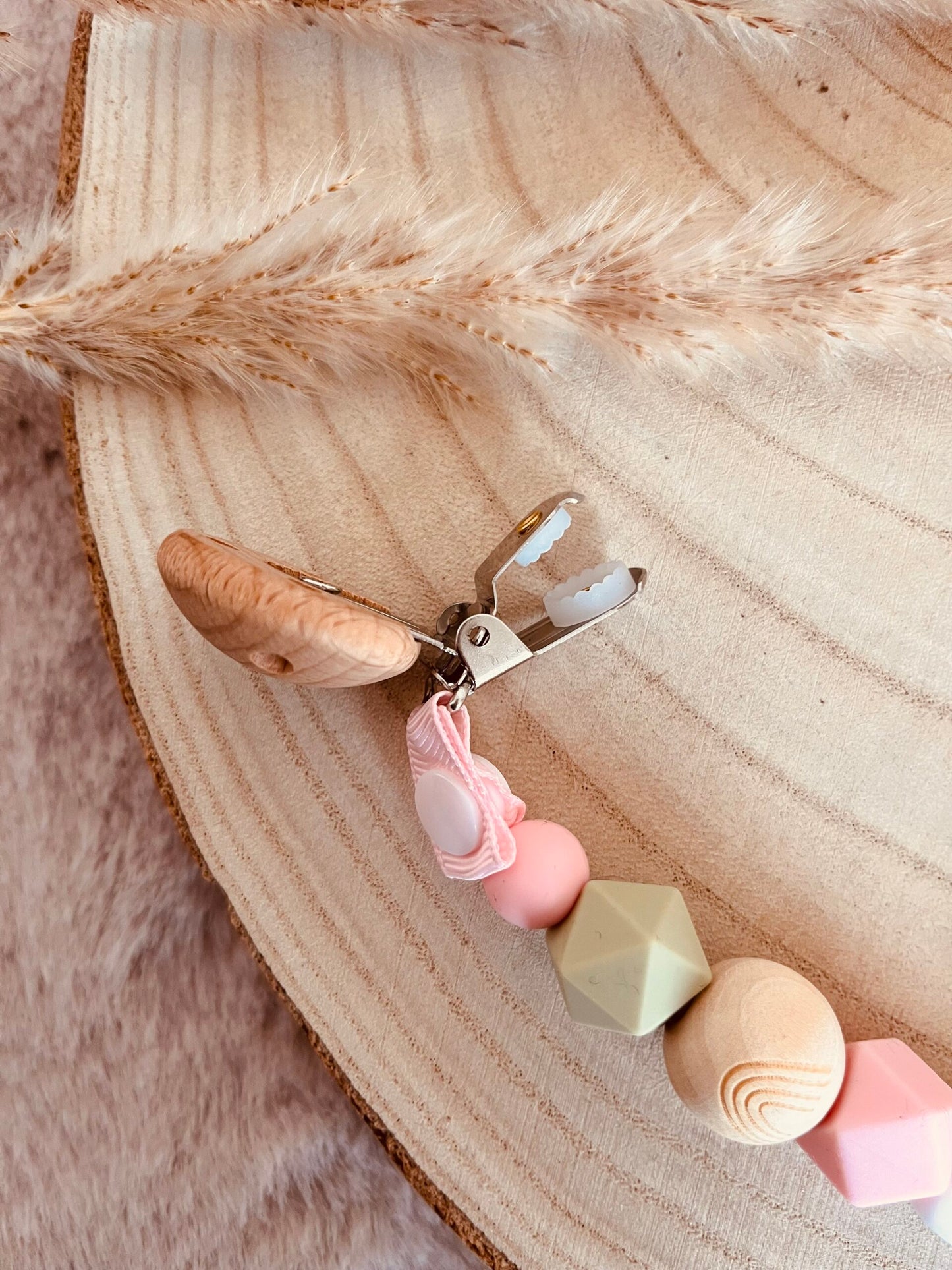 Attache doudou rose et kaki