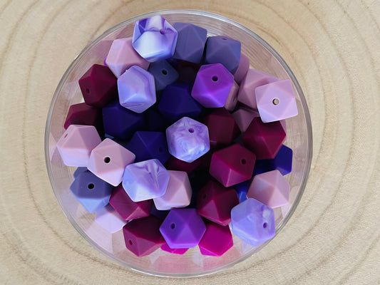 Perle silicone hexagonale 14mm violettes