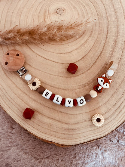 Attache-tétine personnalisée renard terracotta