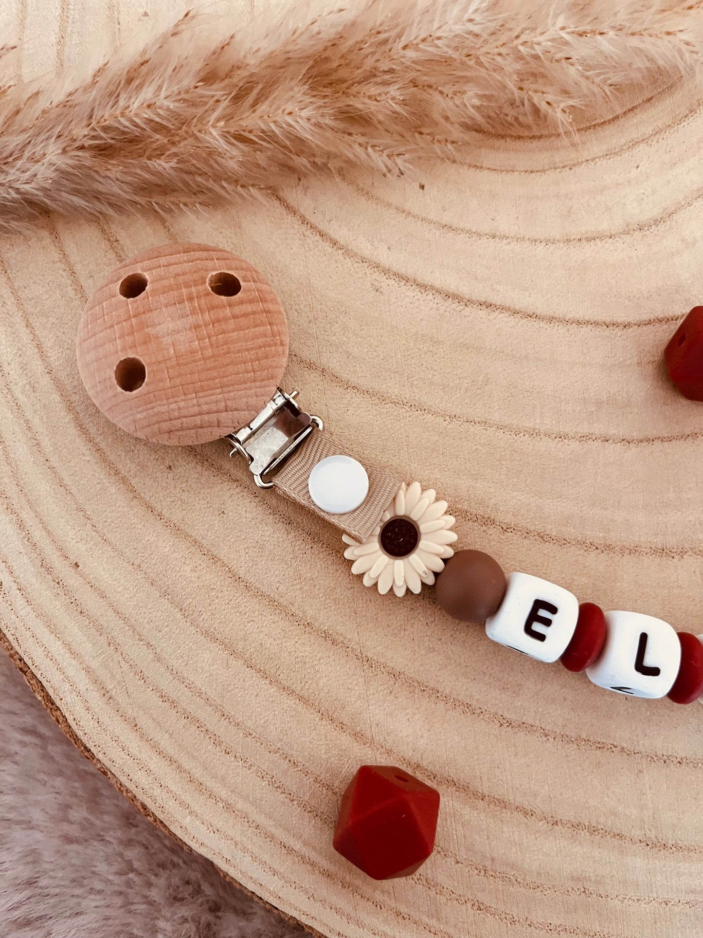 Attache-tétine personnalisée renard terracotta