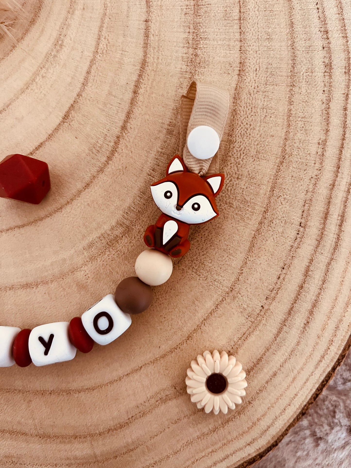 Attache-tétine personnalisée renard terracotta