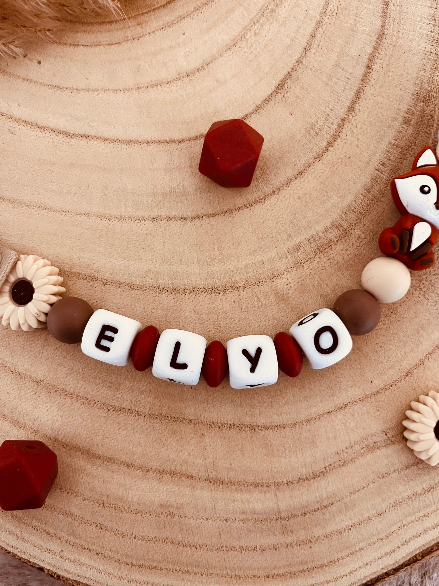 Attache-tétine personnalisée renard terracotta