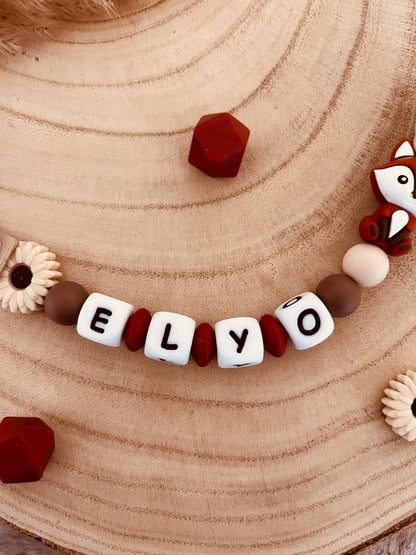 Attache-tétine personnalisée renard terracotta