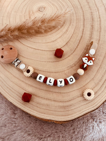 Attache-tétine personnalisée renard terracotta