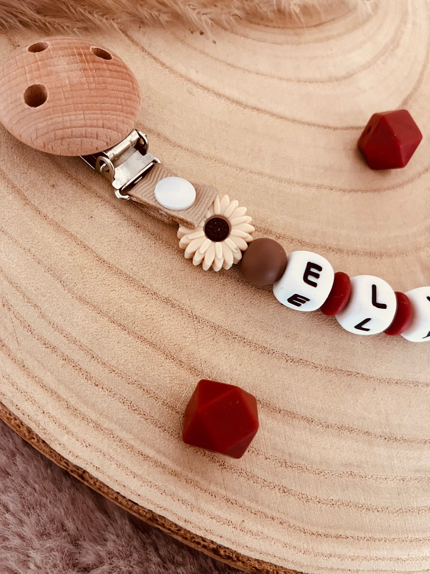 Attache-tétine personnalisée renard terracotta