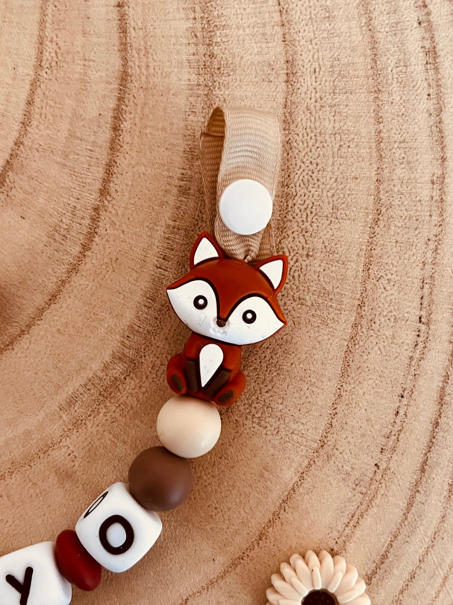 Attache-tétine personnalisée renard terracotta