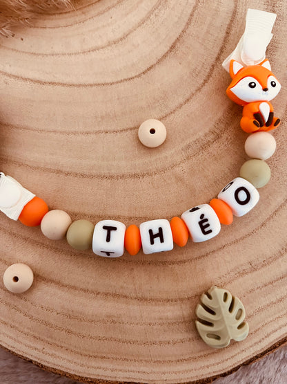 Attache-tétine personnalisée renard orange