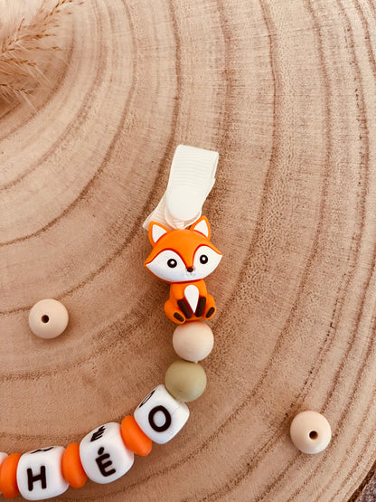 Attache-tétine personnalisée renard orange