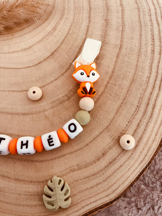 Attache-tétine personnalisée renard orange