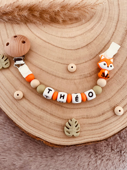 Attache-tétine personnalisée renard orange