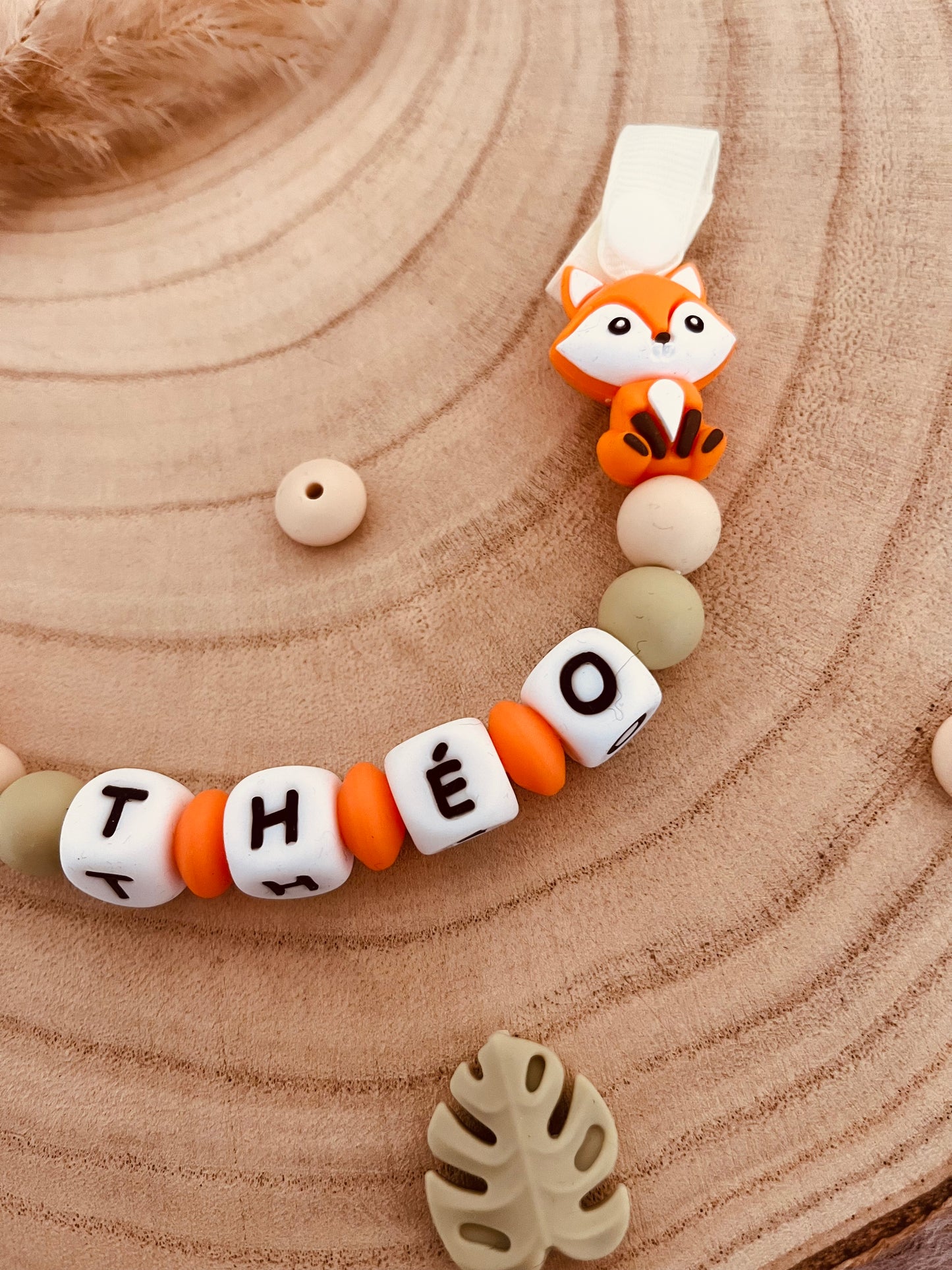 Attache-tétine personnalisée renard orange