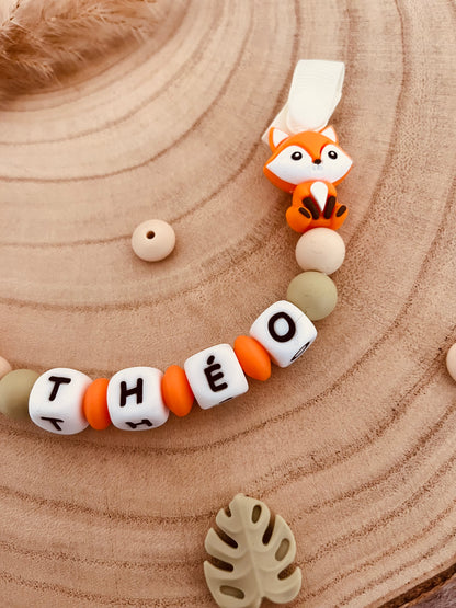 Attache-tétine personnalisée renard orange