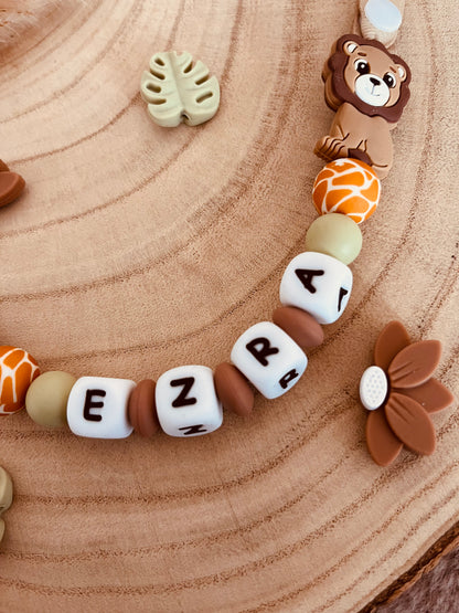 Attache-tétine personnalisée Jungle Safari Lion