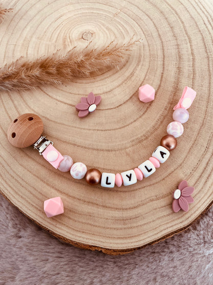 Attache-tétine personnalisée léopard rose