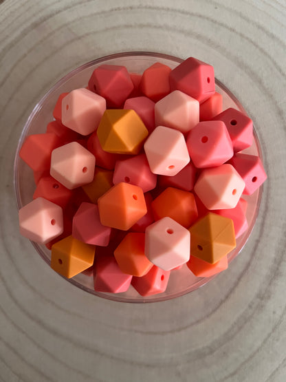 Perle silicone hexagonale 14 mm Orange