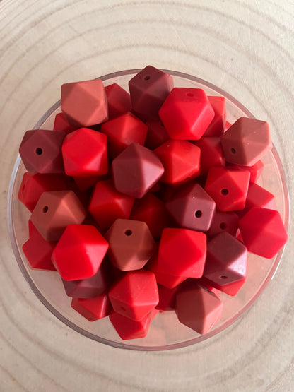 Perle silicone hexagonal 14 mm Rouge