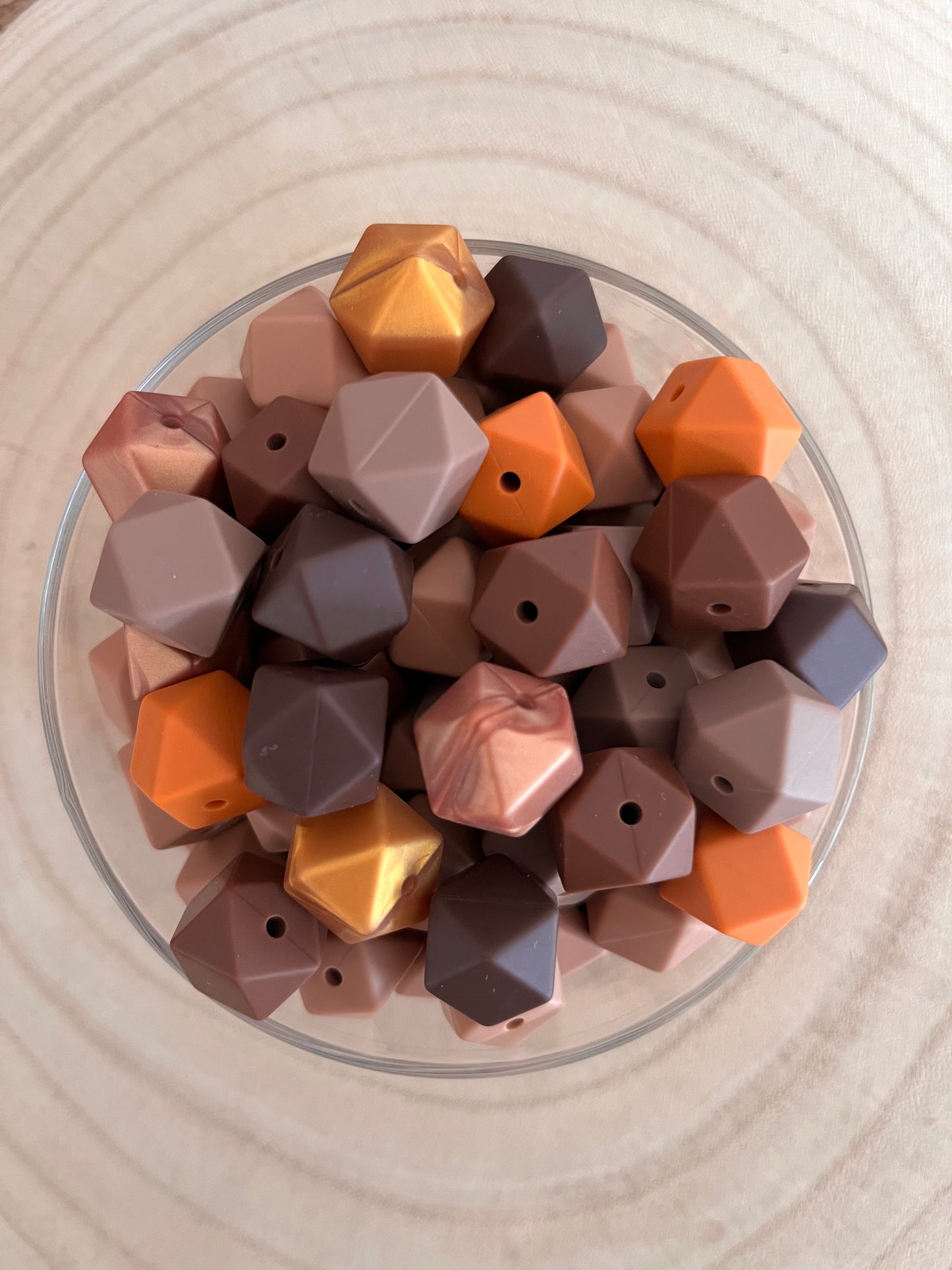 Perle silicone hexagonal 14 mm Marron