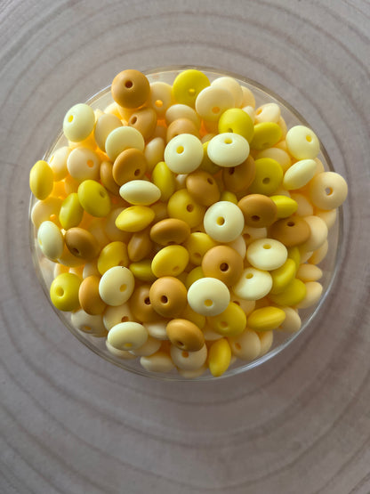 Perle silicone lentille 12 mm Jaune