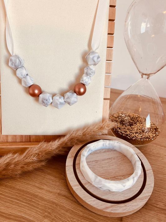 Coffret bijoux d'allaitement marbre blanc