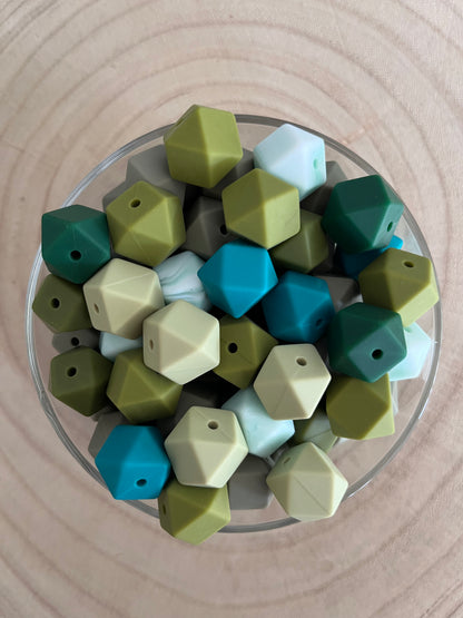 Perle silicone hexagonale 14 mm verte