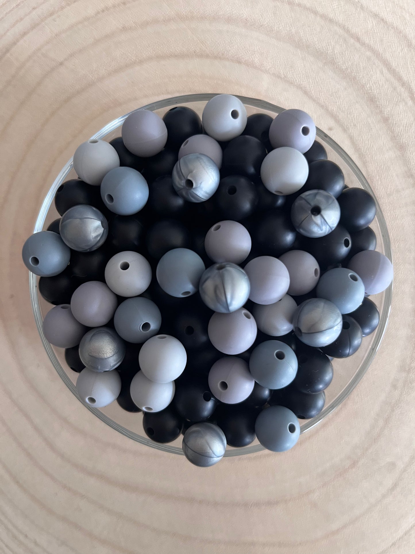 Perle silicone ronde 12mm Gris Noir