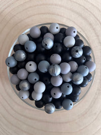 Perle silicone ronde 12mm Gris Noir