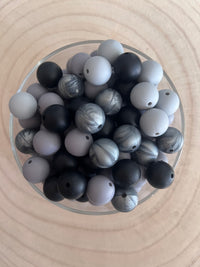 Perle silicone ronde 15mm Gris Noir