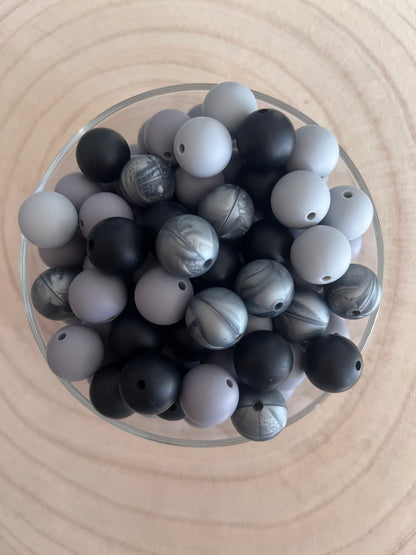 Perle silicone ronde 15mm Gris Noir