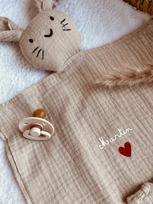 Doudou gaze de coton beige coeur