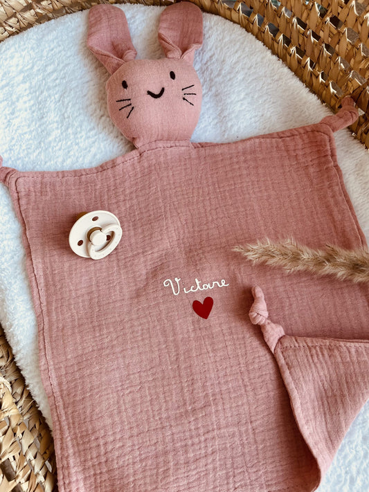 Doudou gaze de coton rose coeur