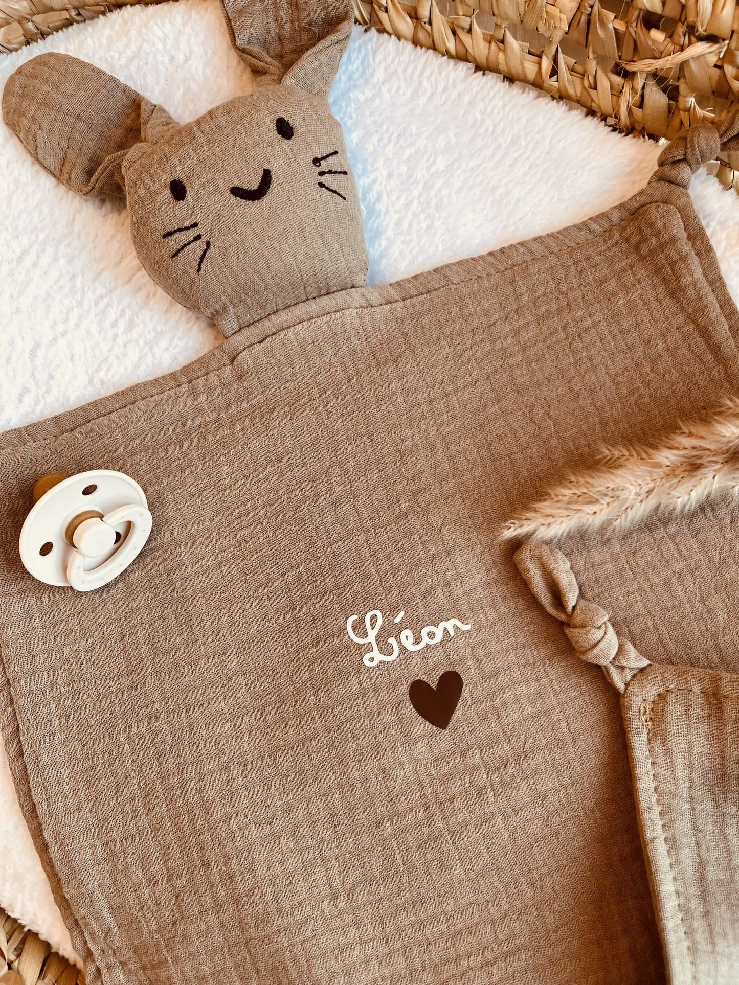 Doudou katoen blik kaki hart