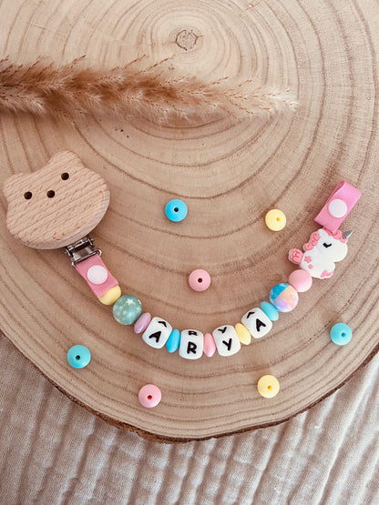 Attache tétine licorne pastel
