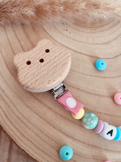 Attache tétine licorne pastel