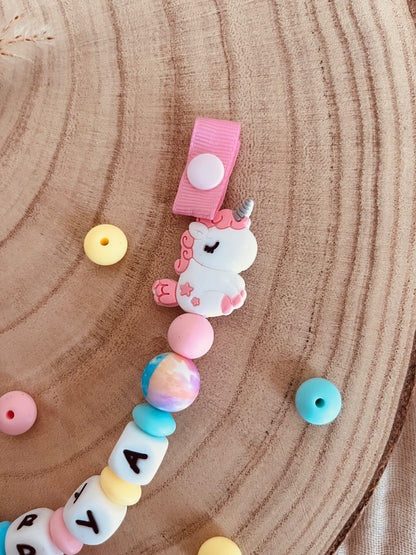 Attache tétine licorne pastel