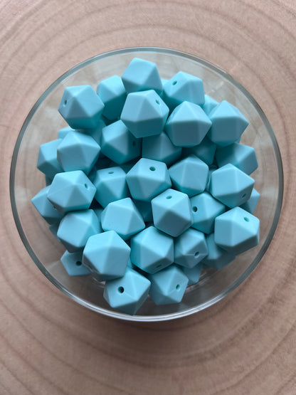 Perle silicone hexagonale 14mm bleu