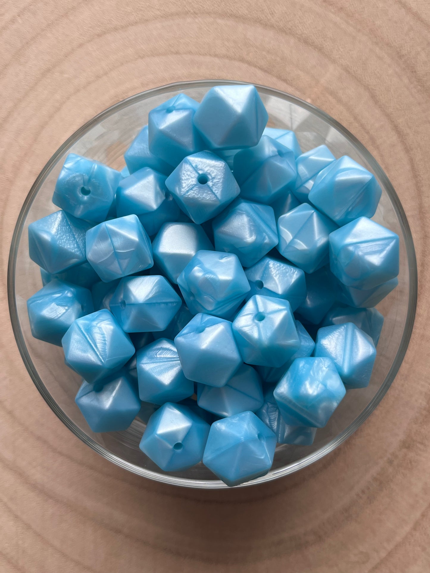 Perle silicone hexagonale 14mm bleu